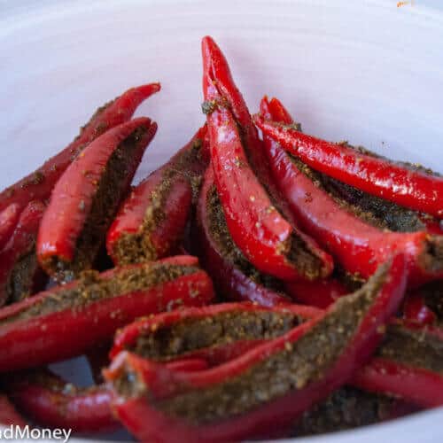 Whole red chili pepper pickle